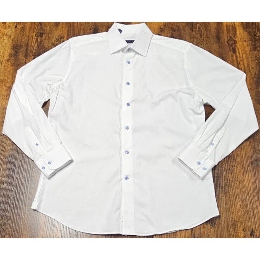 David Donahue Trim Fit Textured White Button Up Cotton Shirt Men's 16.5 Large